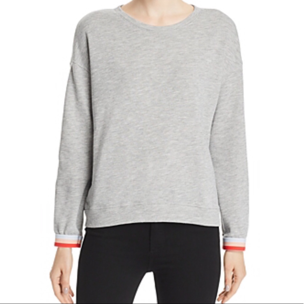 *NWT* Velvet By Graham & Spencer Terry Striped-cuff Sweatshirt In Heather Gray